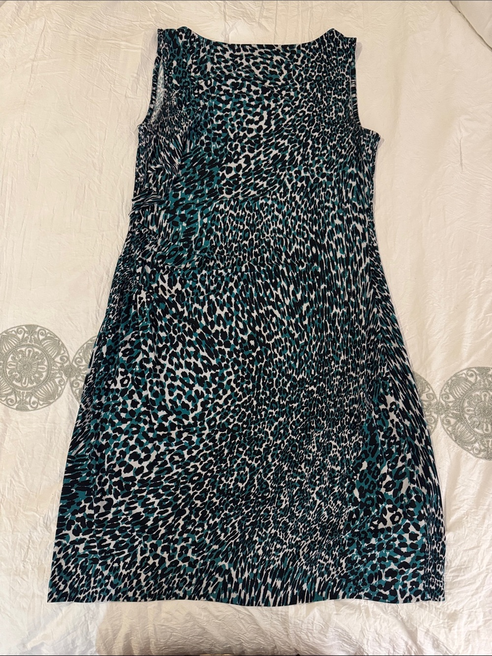 Anne Klein Teal and Black Animal-Print Sleeveless Midi Dress